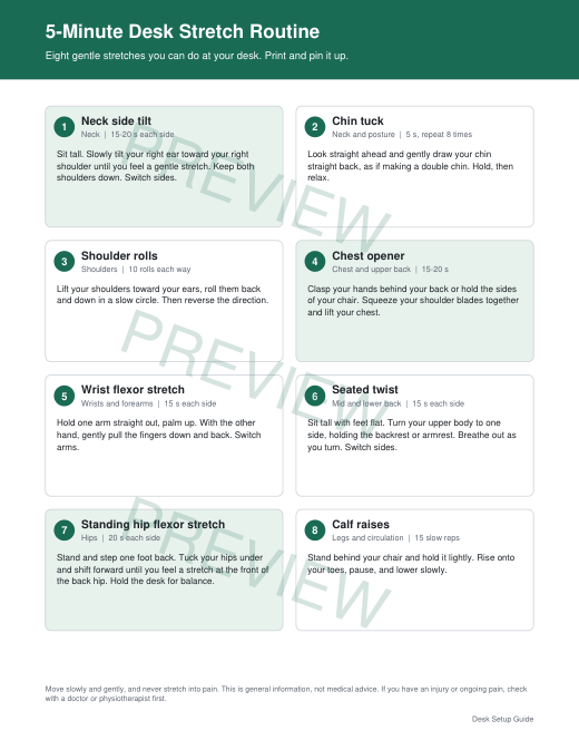 Preview of 5-Minute Desk Stretch Routine (Printable)