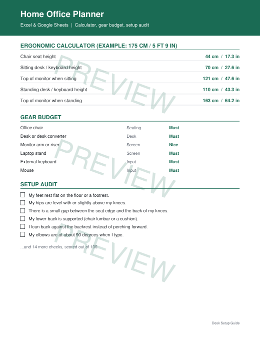 Preview of Home Office Planner for Excel & Google Sheets