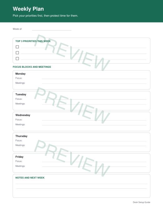 Preview of Remote Work Weekly Planner (Printable)